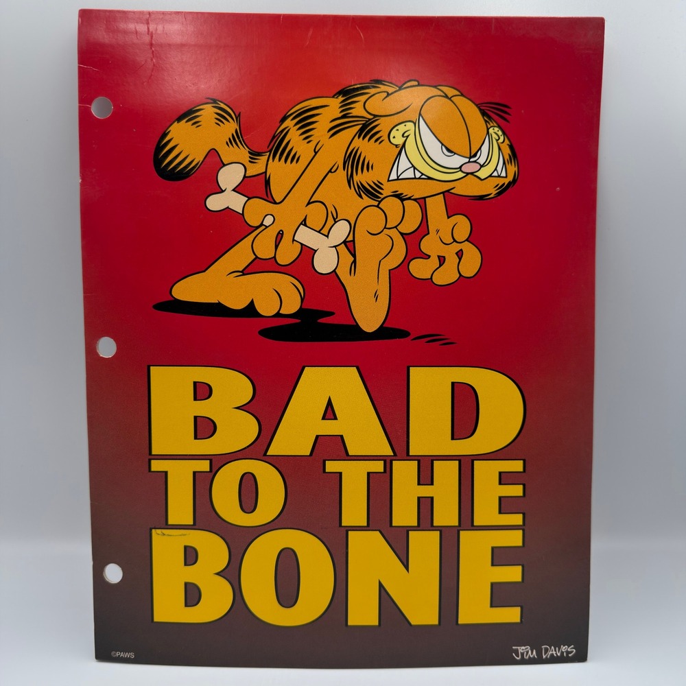 Vintage Mead Garfield Bad to the Bone Portfolio Folder 3-Hole Punched 33288 USA